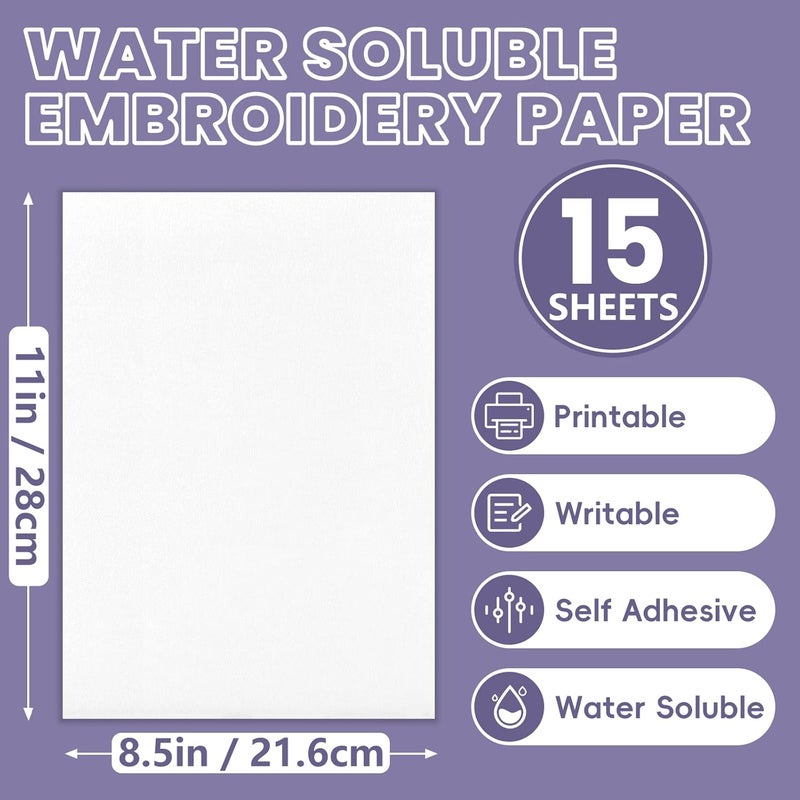 NUITPY 15PCS 8.5" x 11" Water Soluble Stabilizer for Embroidery, Stick and Stitch Embroidery Paper Wash Away, Embroidery Stabilizer, Water Soluble Embroidery Patterns, Embroidery Transfer Paper - Image 2